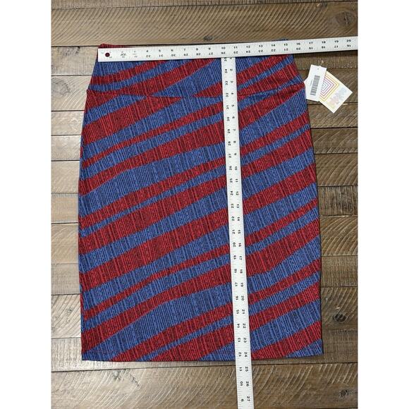 LuLaRoe Cassie Blue/Red Striped Pencil Pull On Straight Skirt - Size L - Picture 5 of 6